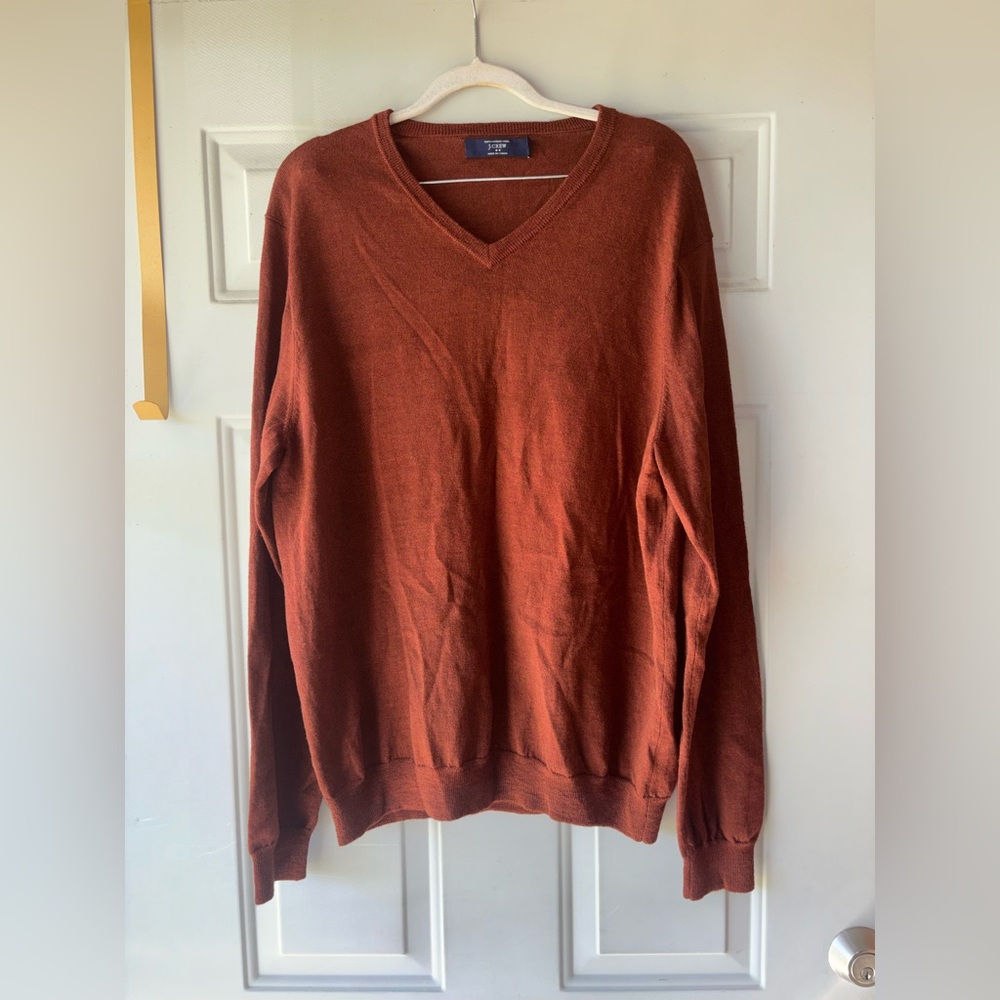 J. Crew dark rust merino wool v-neck sweater size XL